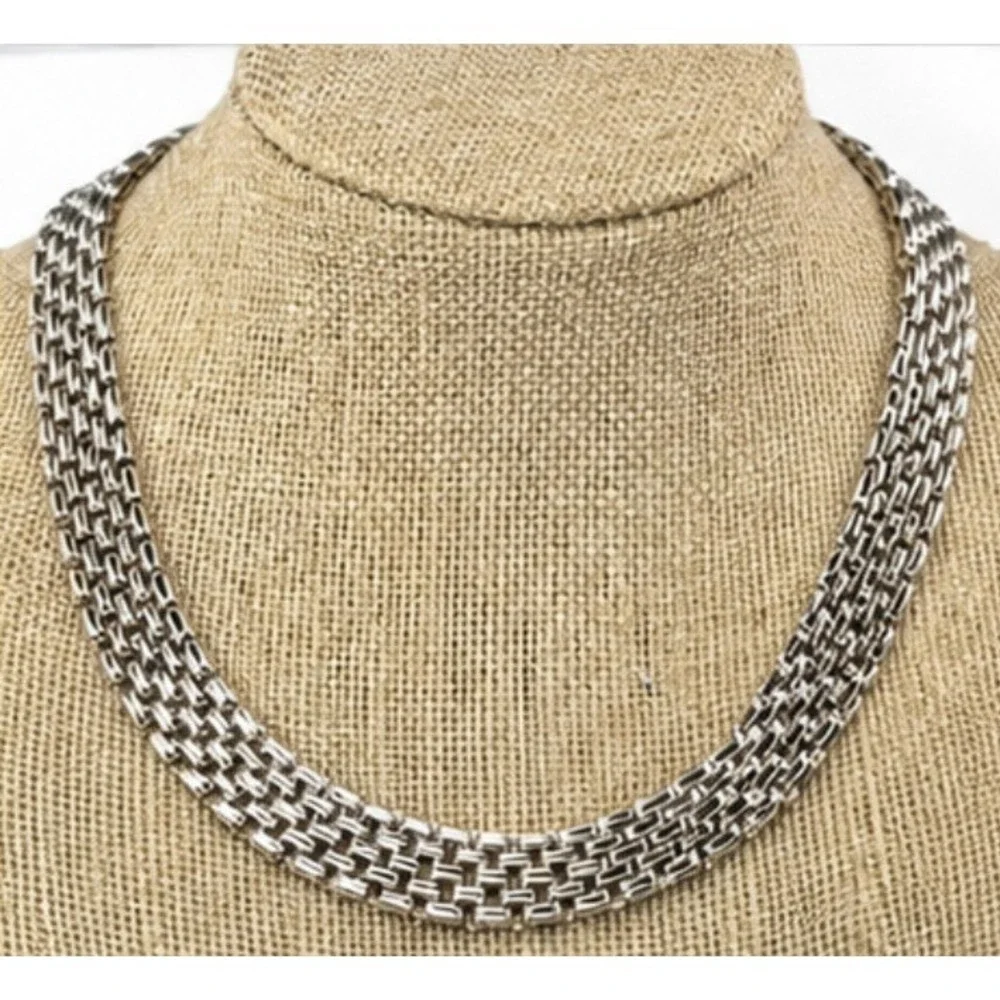 925 Sterling Marked Italy Hollow Link Vintage Necklace Beautiful!